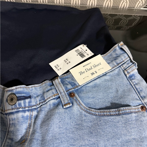 Abercrombie & Fitch Light Blue Denim Maternity Shorts with Navy Belly Band - Picture 2 of 4